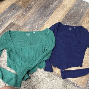 Women’s Square Neck Ribbed Sweater Top - Green and Navy PAC Sun